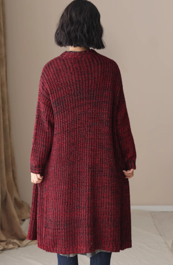 新作 秋冬ミディアム丈厚手セーター　綿100％ニット.セーター 手編み　赤 5枚目の画像