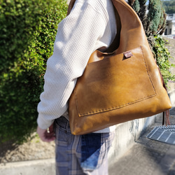 one shoulder bag　マスタード✗ダークブラウン　オイルシュリンクレザー 18枚目の画像