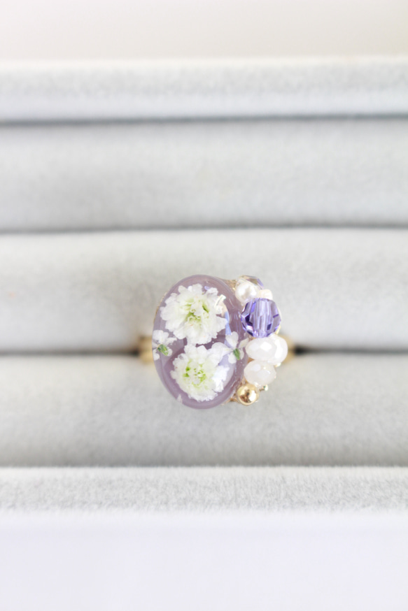 戒指紫色花朵畢業典禮母親節入學典禮鮮花真花30 歲40 歲正式珍珠優雅 第3張的照片