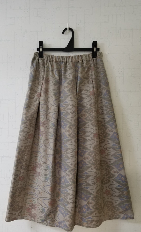 大島紬リメイク　裏付きタックギャザースカート 1枚目の画像