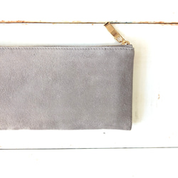 軽い！スリムで大容量な長財布(グレー)14枚カードポケット◇スエード【かわつむ】本革 レザー コンパクト財布 5枚目の画像