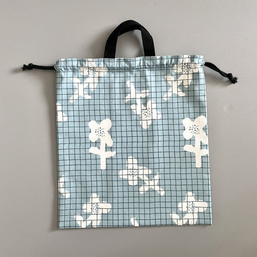 巾着袋 33×30/hana check:blue gray 体操服袋・お着替え袋 Bumblebeez