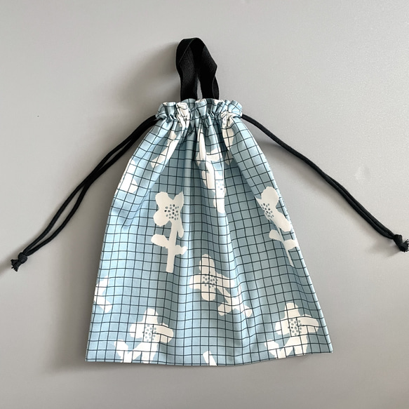 チェッカーズ7 巾着袋 巾着袋 33×30/hana check:blue gray 体操服袋・お着替え袋