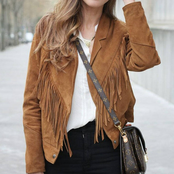 スエードフリンジレザージャケット Suede Leather Casual Jacket with Fringes 1枚目の画像