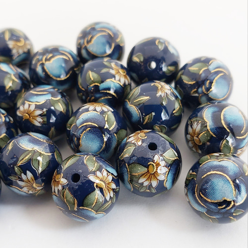 現品限り】3個 12㎜ アクリルビーズ 転写 つや無し 花柄 和 ビーズ