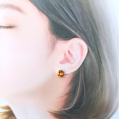 宝石質シトリンAAA オーバル 10×8mm 18KGP Silver925 ピアス ピアス