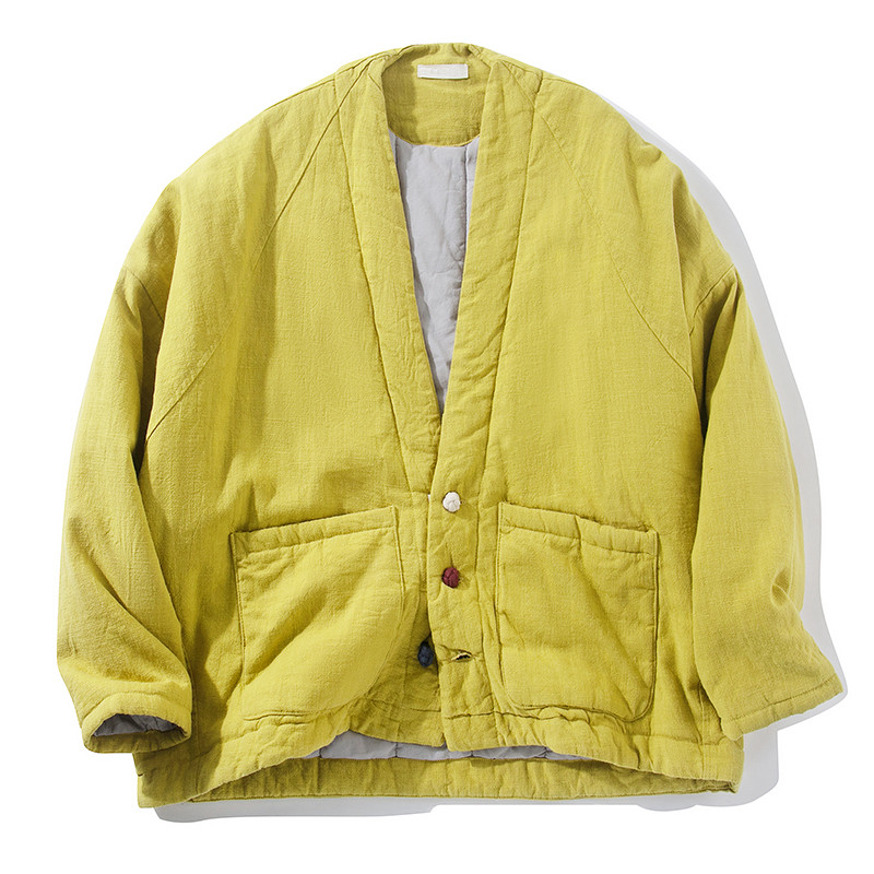 綿麻中綿ジャケット　暖かい中綿ジャケット　ゆとりジャケット　からし色　フリーサイズL282YE 6,390円