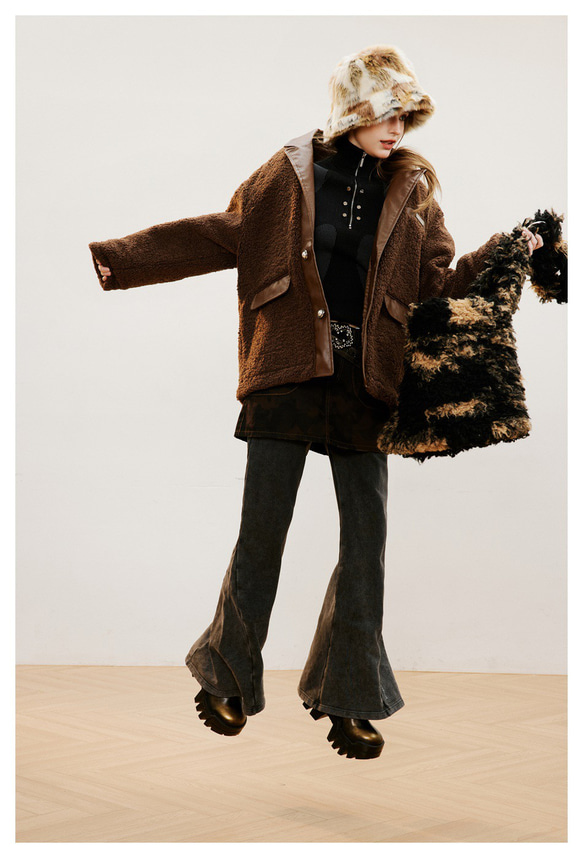 レディース*メンズ兼用冬のアメリカ式保温綿入れのゆったりとしたラム毛の綿入れコート　２カラー　2310-15 2枚目の画像