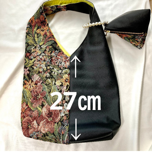 ゴブラン織×日本製フェイクレザー　ワンショルダートートバッグ  サブバッグにも　 14枚目の画像