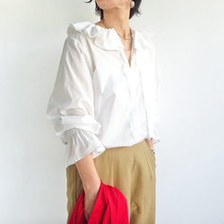 ダブルラッフルカラーブラウス（ブラウン） 11枚目の画像