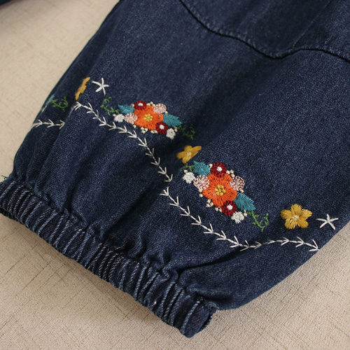 刺繍 パンツ デニムパンツ 刺繍デニム ワイドパンツ 花柄 パンツ