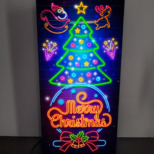 【Lサイズ】メリー クリスマス ネオン系 照明 縦看板 置物 雑貨 ライトBOX