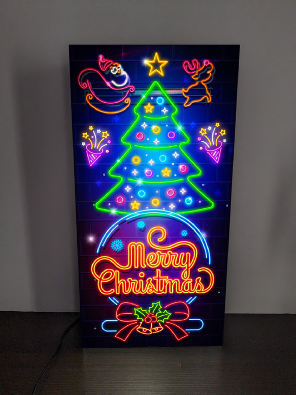 【Lサイズ】メリー クリスマス サンタクロース イルミネーション 飾付け ランプ 照明 看板 置物 雑貨 ライトBOX 2枚目の画像