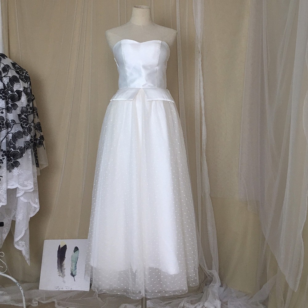 高品質！ クラシカル ウエディングドレス ベアトップ ソフトチュール イブニングド 結婚式/披露宴