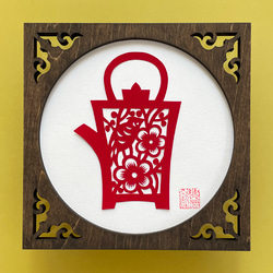 【受注製作】切り紙・茶器柄⑥  ※木製フレーム別売り 2枚目の画像
