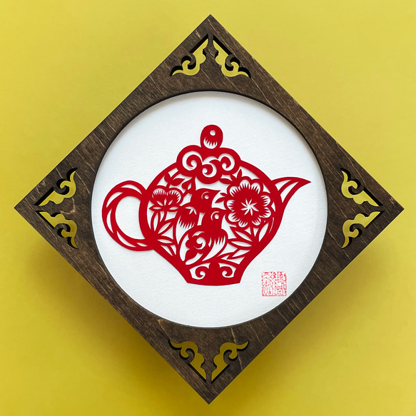 受注製作】切り紙・茶器柄⑦ ※木製フレーム別売り 切り絵 老虎小百貨