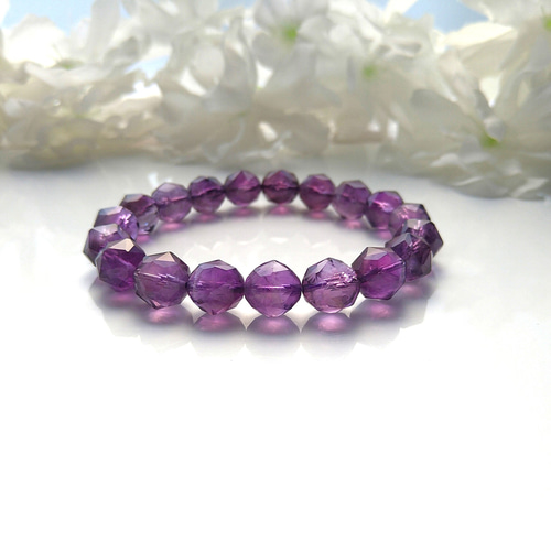 高品質 アメジスト キラキラ カット 天然石 ブレスレット