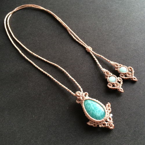 アマゾナイトのペンダント ネックレス マクラメ編み ネックレス