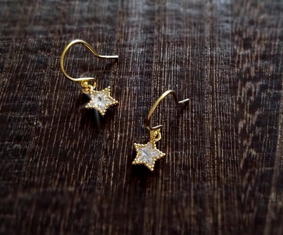 {14Kgf}*Simple Twin Star Earrings* きら星プチピアス 4枚目の画像