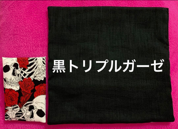 スカル柄ハンカチ　スカル柄ミニティッシュケース　カラス柄　薔薇柄　髑髏柄ハンカチ 2枚目の画像