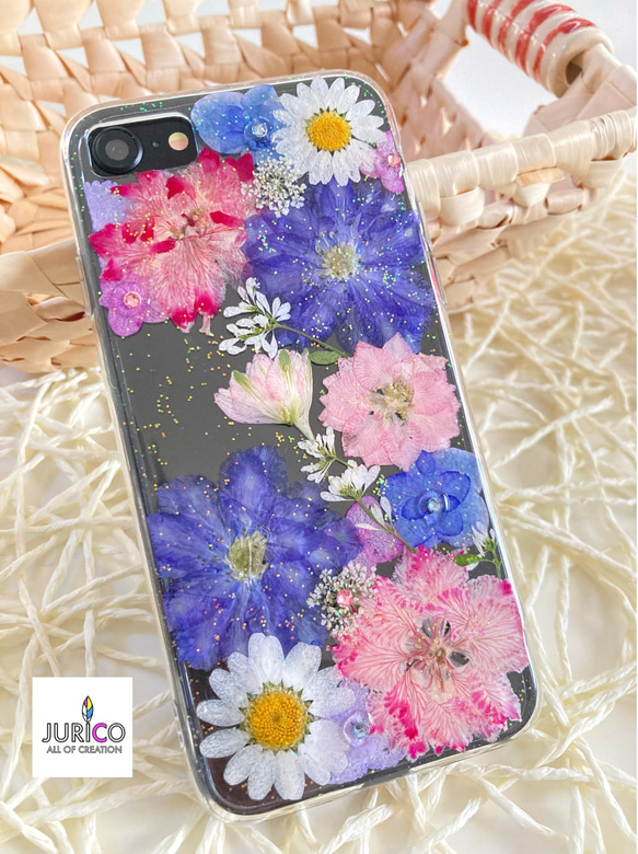 パープルデルフィニウムの押し花スマホケース　選べる3 color iphone/GALAXY/AQUOS/xperia 10枚目の画像