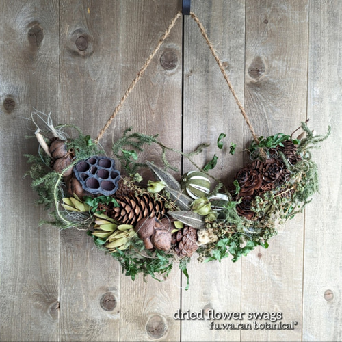 ライムボール&花オクラ ドライフラワースワッグ(横型) スワッグ fu.wa