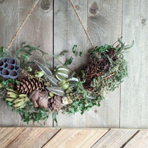 ライムボール&花オクラ ドライフラワースワッグ(横型) スワッグ fu.wa