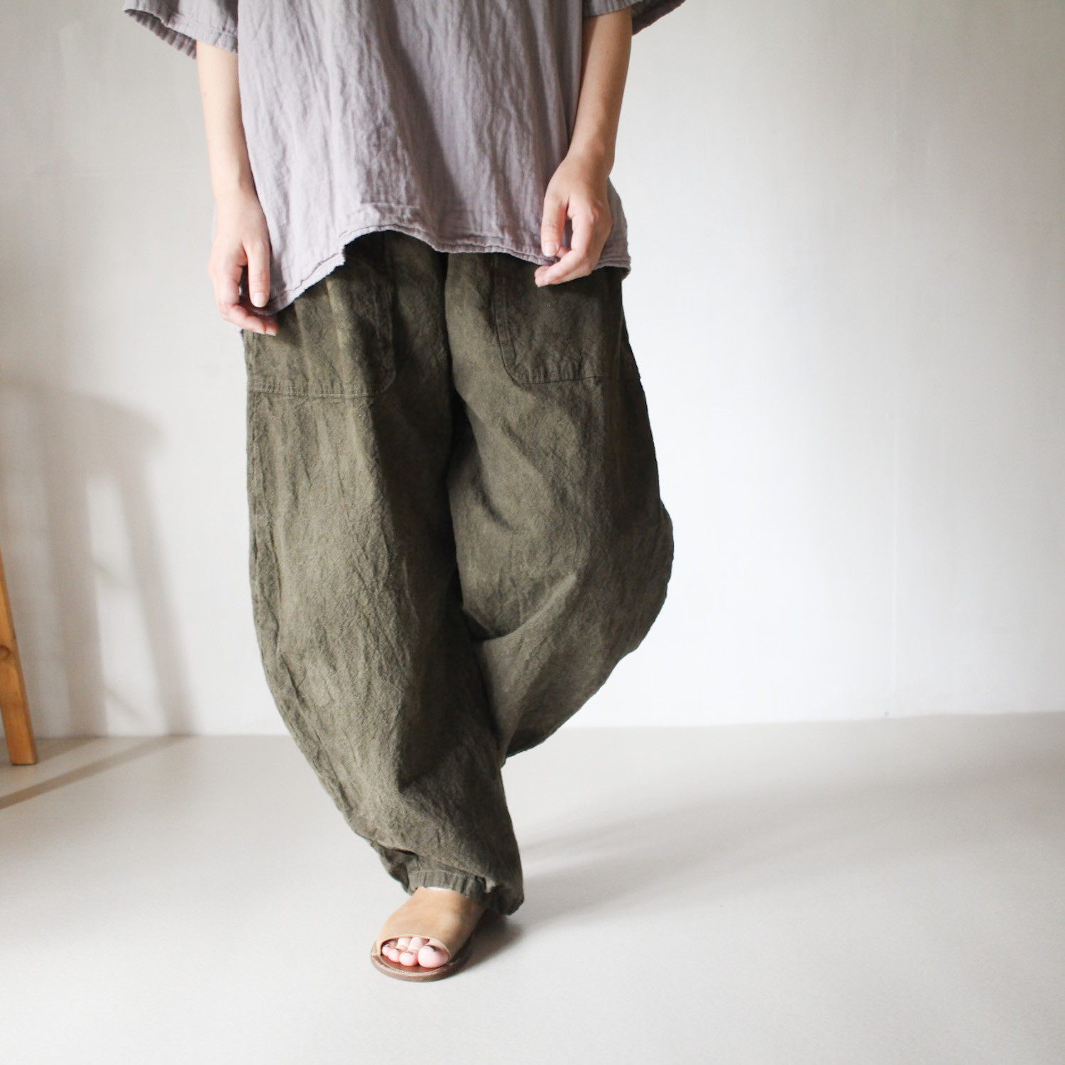 saBo-　秋の景色 /草木染め/リネンコットン海松色