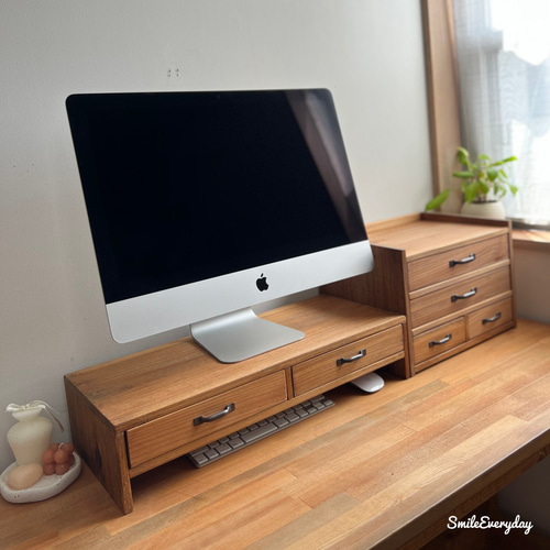 木製 モニター台 机上ラック モニタースタンド 引き出し付き パソコン