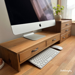 木製　モニター台 机上ラック モニタースタンド 引き出し付き パソコン台 2枚目の画像