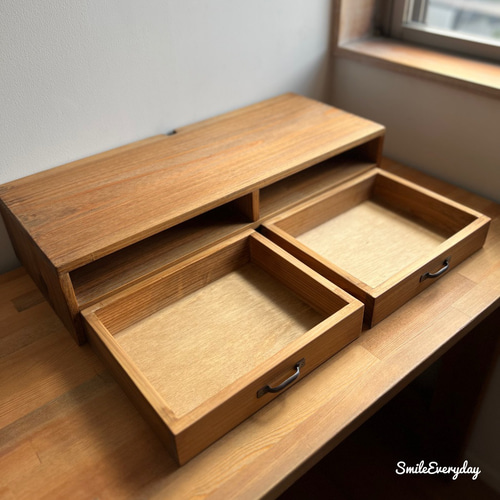 木製 モニター台 机上ラック モニタースタンド 引き出し付き パソコン