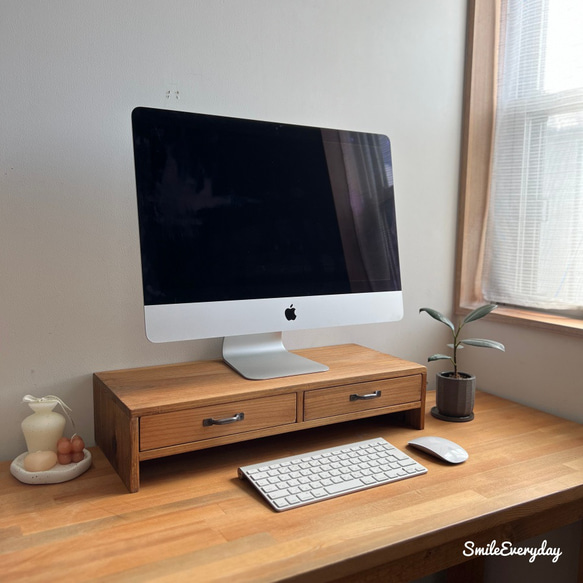 木製　モニター台 机上ラック モニタースタンド 引き出し付き パソコン台 9枚目の画像