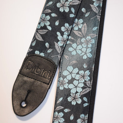 和柄ギターストラップ 扇面/青-黒 京都西陣織 金襴生地 tiny