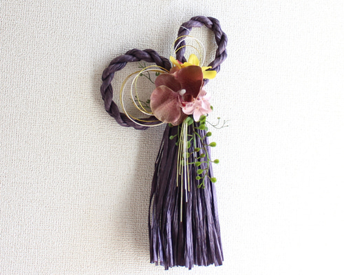 しめ縄リースパープル 胡蝶蘭 造花 お正月飾り しめ飾り しめ縄飾り