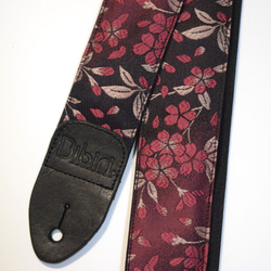 京都 西陣織 和柄ギターストラップ 扇柄/赤-黒 金襴生地使用