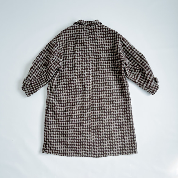 【NEW OPEN★送料無料】⁂特殊加工両面生地⁂ウール100%⁂スタンド襟＊ロング丈長コート*チェック柄*C-7ZB 7ZB