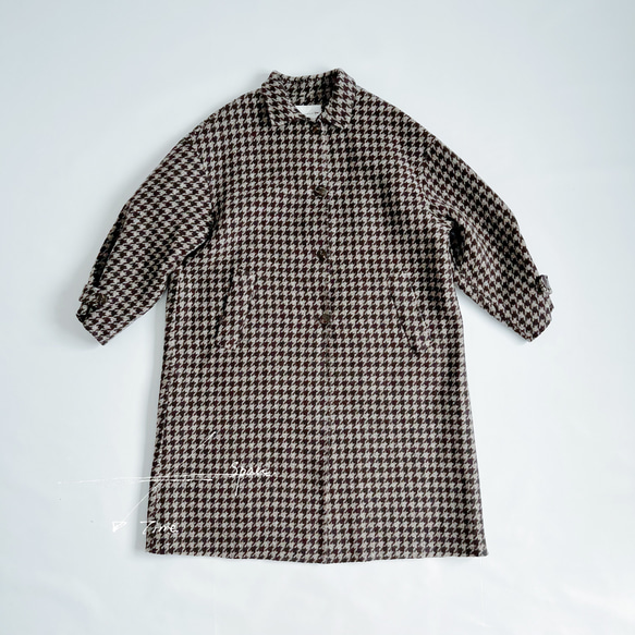 【NEW OPEN★送料無料】⁂特殊加工両面生地⁂ウール100%⁂スタンド襟＊ロング丈長コート*チェック柄*C-7ZB 7ZB