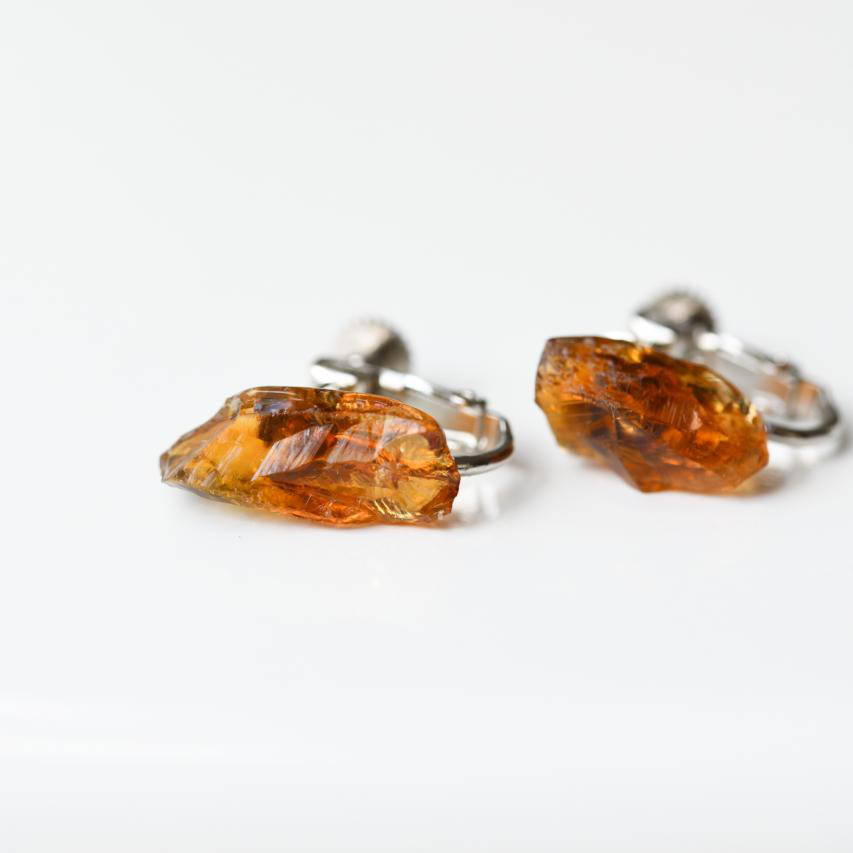 【一点物】 シトリン イヤリング 原石 鉱物 天然石 ハンドメイド アクセサリー (No.2413)