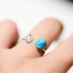 【一点物】 スリーピングビューティーターコイズ & ハーキマーダイヤモンド リング 指輪 フリーサイズ(No.2403) 4枚目の画像
