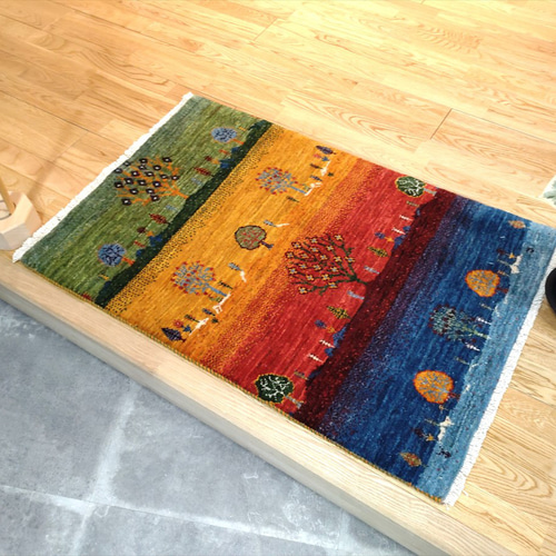 玄関マット 60x90cm ペルシャ絨毯 ギャッベ 手織り カシュクリ ラグ
