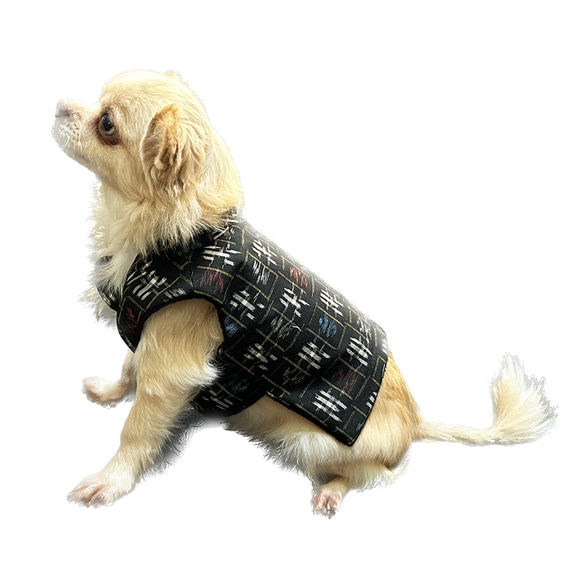 犬服 ふわふわあったか ちゃんちゃんこ かすり模様 黒 ペット服