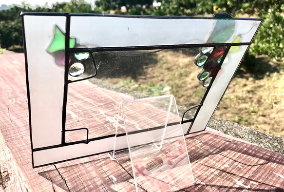 昭和レトロガラス写真立て　レトロガラス　フォトフレーム　すりガラス　葡萄の写真立て 2枚目の画像