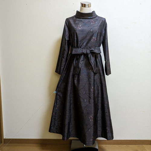 SOLD 着物リメイク ワンピース 大島紬 M〜L ワンピース さらあお
