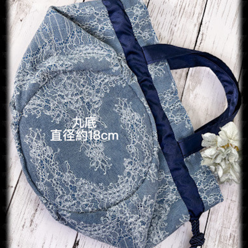 Dress&spice＊レース巾着バッグ 内側サテン 丸底 巾着バッグ Own