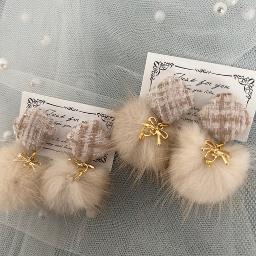 ツイード ミンクファー ピアス イヤリング ピアス（その他） Sakura