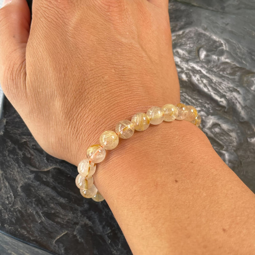 一点限り/moo10！！】黄金針水晶 数珠 ゴールド タイチンルチル