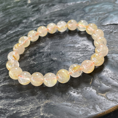 一点限り/moo10！！】黄金針水晶 数珠 ゴールド タイチンルチル