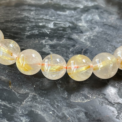 一点限り/moo10！！】黄金針水晶 数珠 ゴールド タイチンルチル