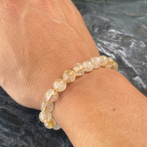 一点限り/moo10！！】黄金針水晶 数珠 ゴールド タイチンルチル