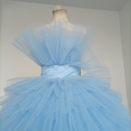 高品質！憧れのドレス カラードレス水色 ソフトチュール フィッシュ